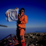 At the summit of Orizaba. The Society for the Physically Disabled's flag flying high!